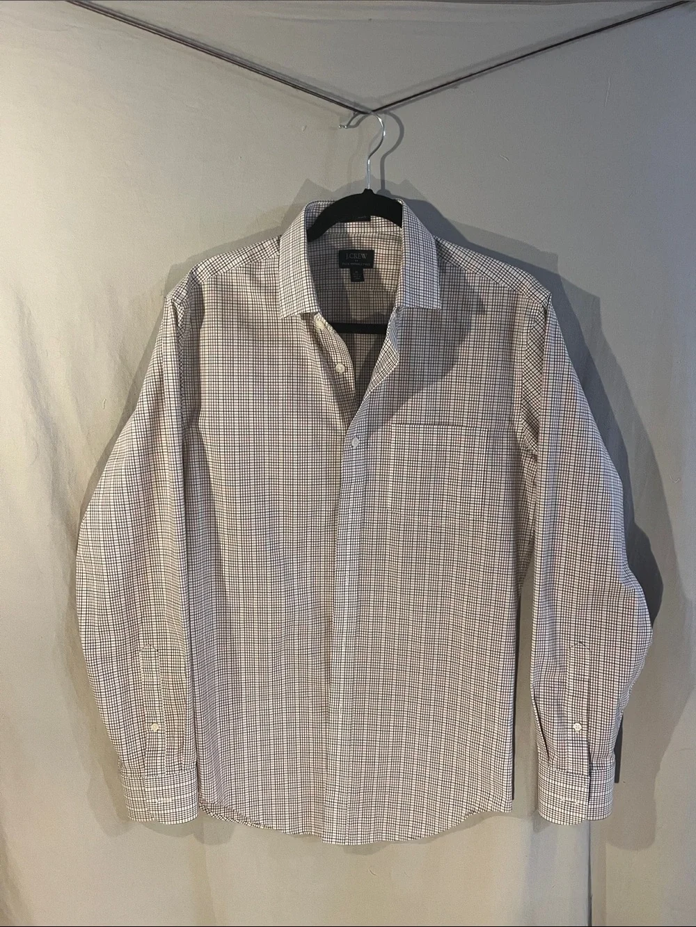J. Crew Men's White Dress Shirt with Red Grid